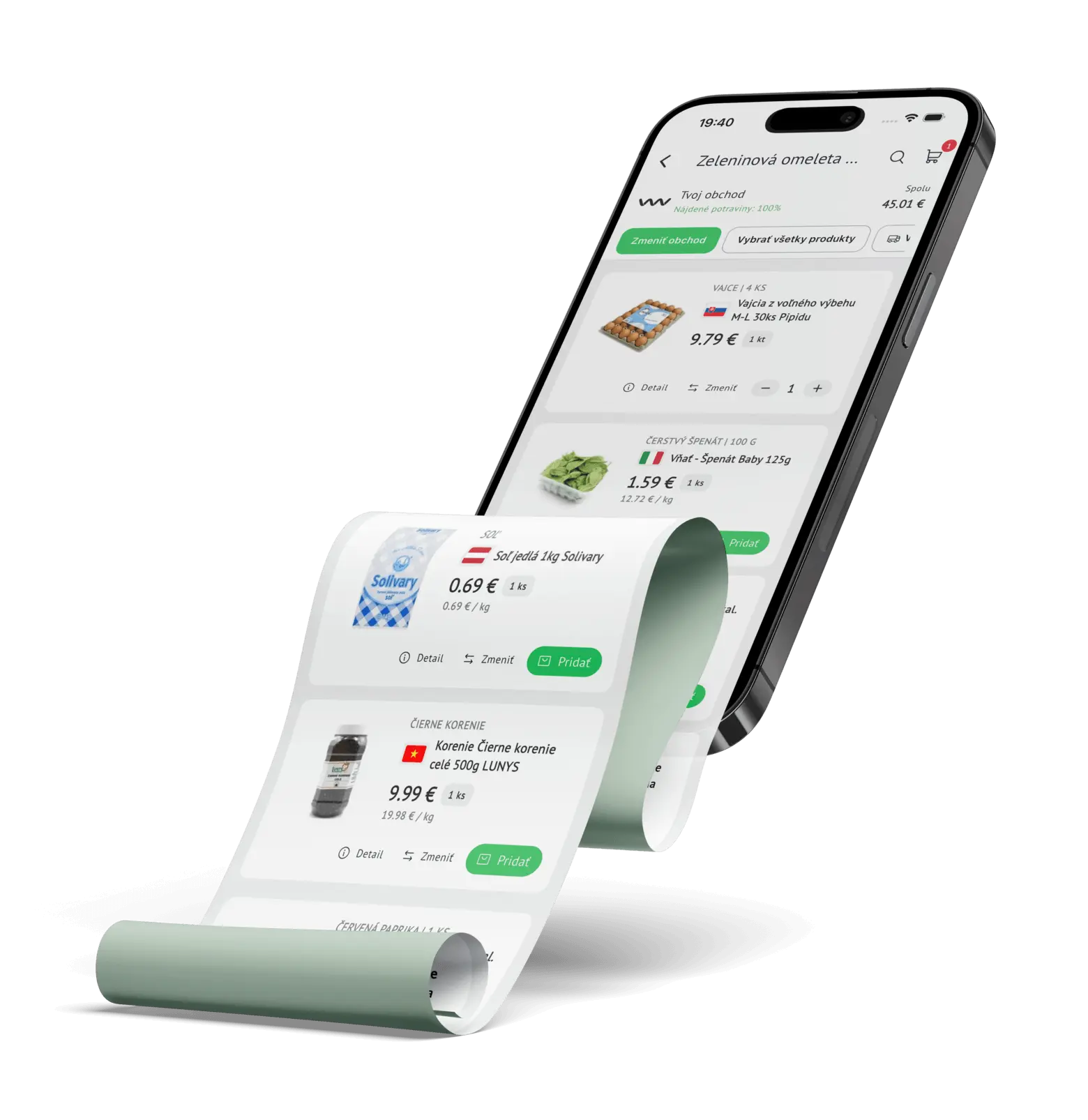 Marketplace shopping list on a phone